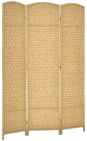 HOMCOM Paravan Interior Pliabil cu 3 Panouri Împletit din PP și Lemn de Pin, 135x1,7x180 cm, Lemn Natural | Aosom Romania