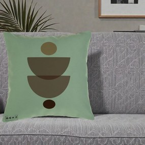 Perna Decorativa Geometric Boho Semicercuri Brun, 40x40 cm, Verde, Husa Detasabila, Perna Inclusa, BEKZ®