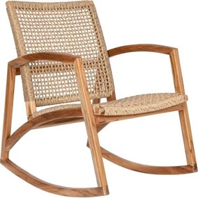 Fotoliu tip balansoar din lemn de tec si rattan