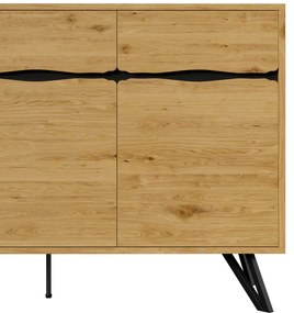 Comodă cu 3 uși, picioare metalice, mult spațiu de depozitare, 140x40x75,5 cm, Culoare naturală