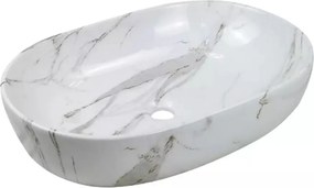 Lavoar pe blat Invena Korfu oval 60 cm alb finisaj marmura