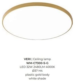 Plafoniera LED moderna design slim VERI 37cm, auriu