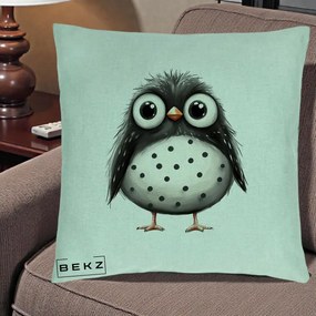 Perna Decorativa Bufnita Neagra cu Buline Albe, 40x40 cm, Verde Menta, Husa Detasabila, Perna Inclusa, BEKZ®