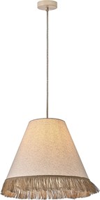 Lustră suspendată din fibre naturale împletite, natur, cu franjuri, finisaj natural, 125 x 50 cm, „Beynac”