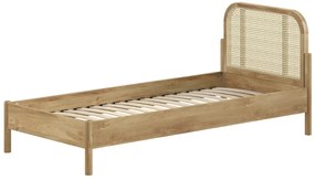 Set mobilier copii Pino, pat 90x200 cm cu capăt rotunjit din rattan și noptieră, olive – Vipack