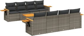 vidaXL Set canapele de grădină, 9 piese, cu perne, gri, poliratan
