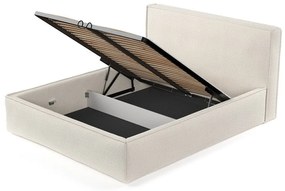 Pat matrimonial crem tapițat cu spațiu de depozitare cu somieră 180x200 cm Lounge L – Maison de Rêve