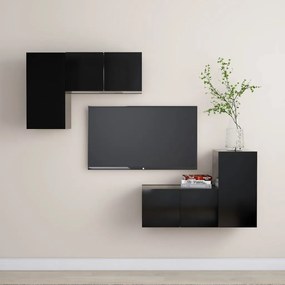 3078793 vidaXL Set dulapuri TV, 4 piese, negru, lemn prelucrat