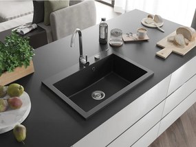 Mexen Elix chiuvetă granit 1-cameră 700 x 500 mm, negru, sifon crom - 6526701005-77