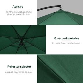 Outsunny Umbrelă de Soare cu Plasă de Țânțari, Umbrelă de Soare cu Deschidere Manivelă și Bază Transversală, 295x295x240 cm, Verde | Aosom Romania