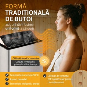 Saună butoi din lemn de molid, 6 kW, 191x193x180 cm, ușă st.