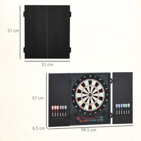 HOMCOM Tabla de Darts Electronică Profesională cu 6 Display-uri, 12 Săgeți, 27 Moduri de Joc, 51x6.5x57cm, Negru | Aosom Romania