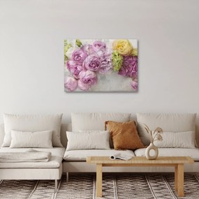 Tablou - Flori pe perete culorile pastel (70x50 cm)