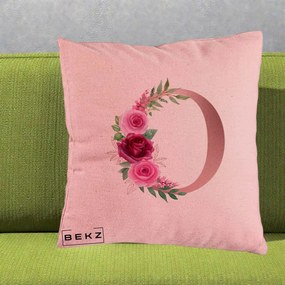 Cadou Personalizat - Perna Personalizata Monograma Rose Gold Litera O, 40x40 cm, Roz, Husa Detasabila, Perna Inclusa, BEKZ®