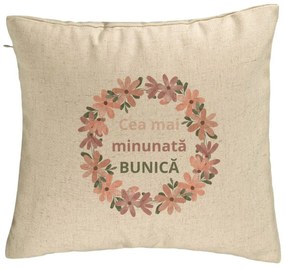 Perna Decorativa pentru Bunica 7, 40x40 cm, Bej, Husa Detasabila, Burduf