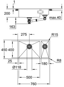 GROHE 31575SD1 - Chiuvetă de bucătărie K700U, 760 × 450 mm, inox