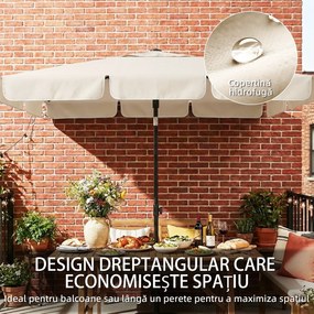 Outsunny Umbrelă dreptunghiulară de exterior cu manivelă, înclinare reglabilă, bej | Aosom Romania