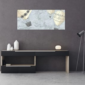 Tablou - Baloane deasupra orașului, nuanțe reci (120x50 cm)