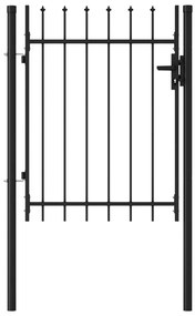 Poarta de gard, o usa, cu varf sulita, negru, 1 x 1,2 m, otel 1 x 1.2 m, varf ascutit