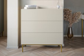 Comoda Nicole cu trei sertare cu picioare metalice 100 cm - cașmir / picioare aurii