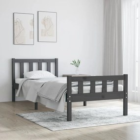 810646 vidaXL Cadru de pat single, gri, 90x190 cm, lemn masiv
