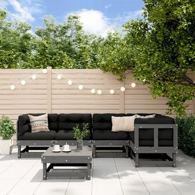 3185985 vidaXL Set mobilier relaxare grădină&perne 6 piese gri lemn masiv pin