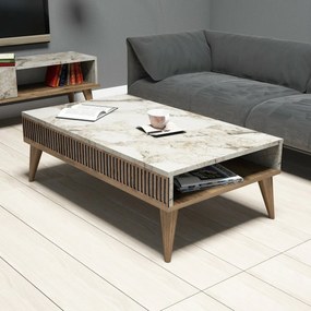 Mila White Marble and Walnut coffee table
