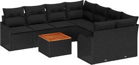 vidaXL Set de canapele pentru grădină cu pernă 9 pcs Negru poliratan