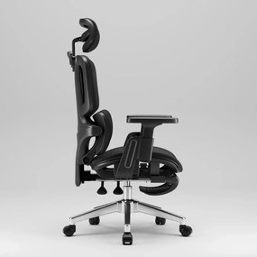 MILANO E06 Executive – Scaun Ergonomic cu Suport Lombar Reglabil în 2 Trepte, Tetieră Reglabilă, Cotiere 3D, Reclinare 135°, Suport pentru Picioare și Bază Metalică, Mesh, Negru