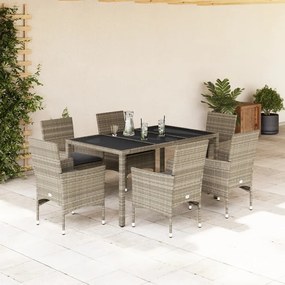 3278576 vidaXL Set mobilier grădină perne 7 piese gri deschis poliratan/sticlă