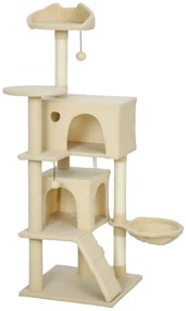 PawHut Copac zgâriat pentru pisici 140 cm cu hamac, 2 cuiburi și stâlpi din sisal — bej | Aosom Romania