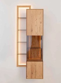 Vitrină lemn masiv Aurora cu Raft Iluminată Stejar, 73 × 37 × 175 cm