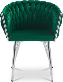Fotoliu de dining din catifea ORION VELVET cu picioare argintii, verde.