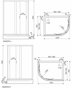 Cabină de duș curbată Madera 100x80 cu cădiță de duș, stânga
