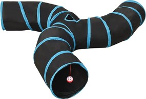 vidaXL Tunel pentru pisici 3 căi, negru și albastru, 25 cm, poliester