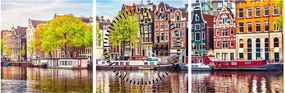 Tablou - Case dansatoare, Amsterdam (cu ceas) (90x30 cm)