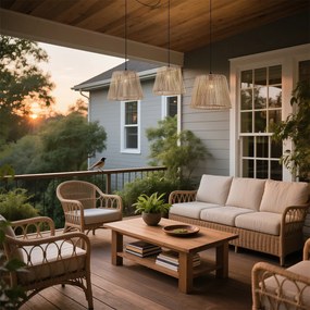 Lumină suspendată de exterior neagră cu abajururi bej din frânghie cu 3 lumini IP44 - Cava Jayla