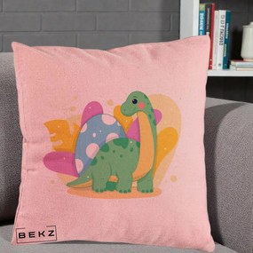Perna Personalizata Dinozaur cu Ou Pastelat, 40x40 cm, Roz, Husa Detasabila, Perna Inclusa, BEKZ®
