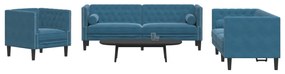 vidaXL Set canapele Chesterfield perne rulou 3 piese albastru catifea