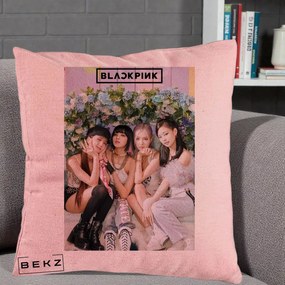 Perna Personalizata K-pop BLACKPINK Foto Grup, 40x40 cm, Roz, Husa Detasabila, Perna Inclusa, BEKZ®