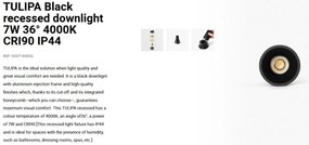 Spot LED incastrabil TULIPA Black recessed downlight 7W 36° 4000K CRI90 IP44