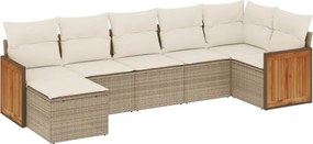 vidaXL Set canapele de grădină, 7 piese, cu perne, bej, poliratan