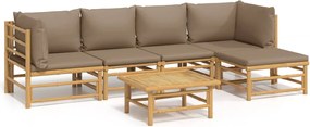 vidaXL Set mobilier de grădină cu perne gri taupe, 6 piese, bambus