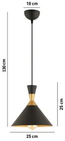 Pendul pe cablu MONZA 1xE27/40W/230V Ø 25 cm negru/auriu