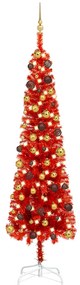 Set pom de Craciun subtire cu LED-uri globuri, rosu, 240 cm 1, Rosu si auriu, 240 cm