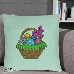 Perna Decorativa Cos cu Oua de Pasti Colorat, 40x40 cm, Verde Menta, Husa Detasabila, Perna Inclusa, BEKZ®