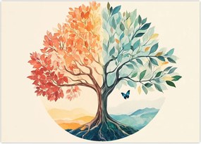 Tablou – Arbore dual cu fluture (70x50 cm)