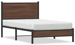 4007918 vidaXL Cadru de pat din metal cu tăblie, stejar maro, 107x203 cm