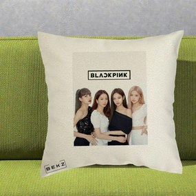 Perna Personalizata K-pop BLACKPINK Foto Grup-Negru, 40x40 cm, Ecru, Husa Detasabila, Perna Inclusa, BEKZ®