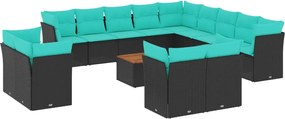 vidaXL Set mobilier de grădină cu perne, 14 piese, negru, poliratan
